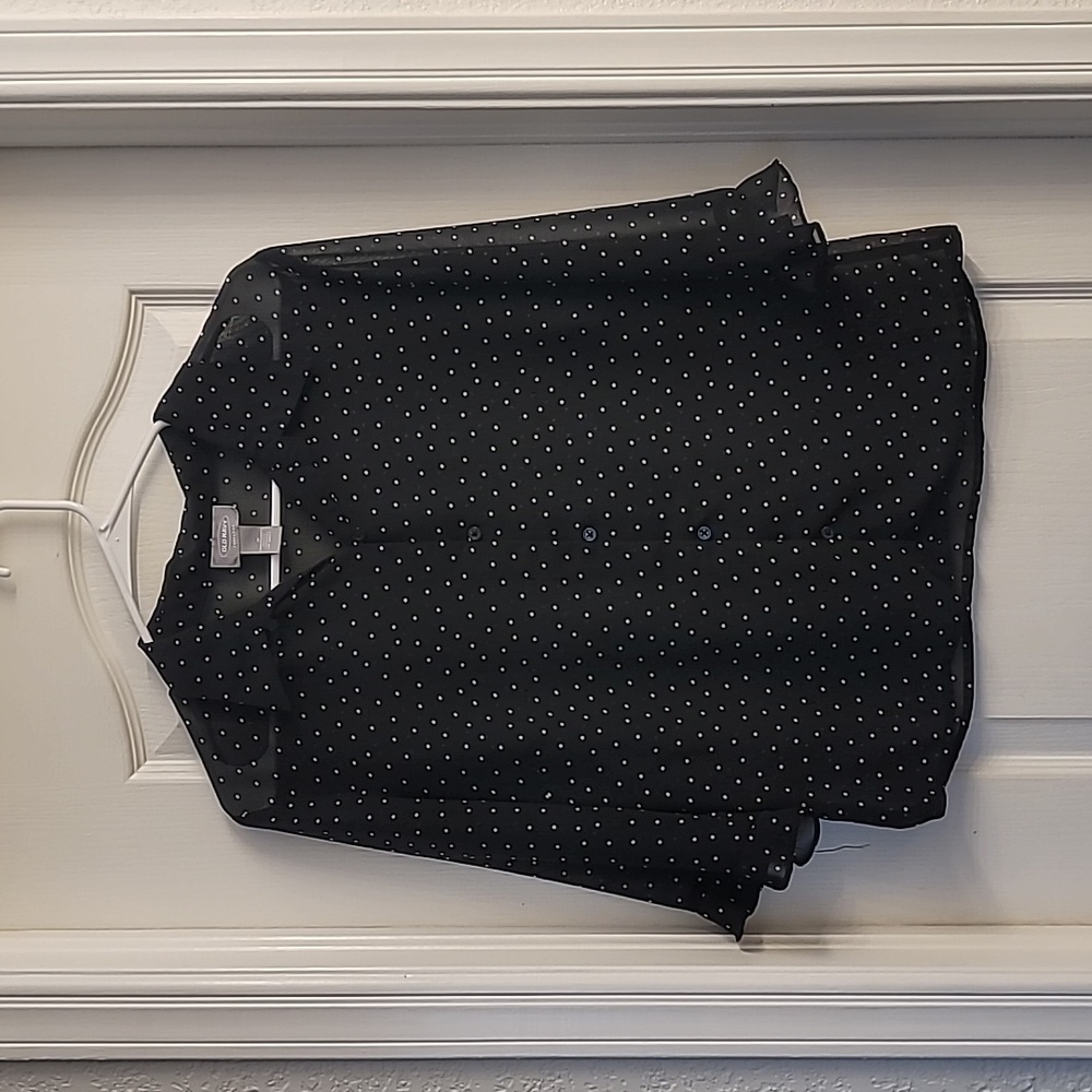 Black and white polka dot sheer long sleeve blouse